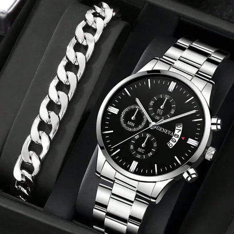 Cronos de Luxo: Relógio Masculino de Quartzo com Calendário - Estilo Impecável para Conquistar o Mundo dos Negócios